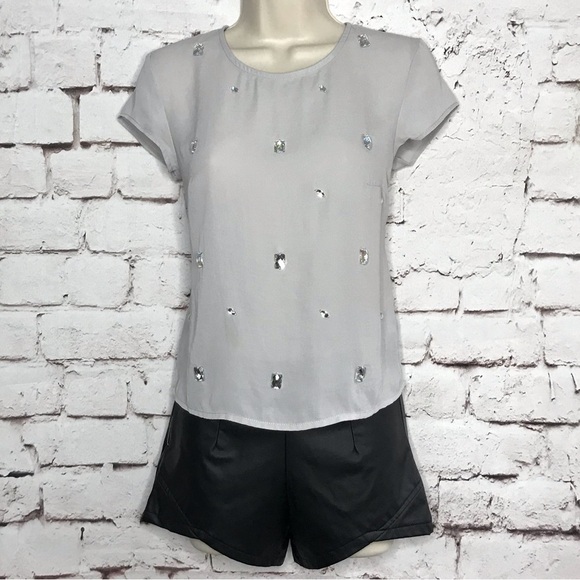 H&M DIVIDED sheer grey top with clear crystal embellishments short sleeve Size 2 - Picture 7 of 15